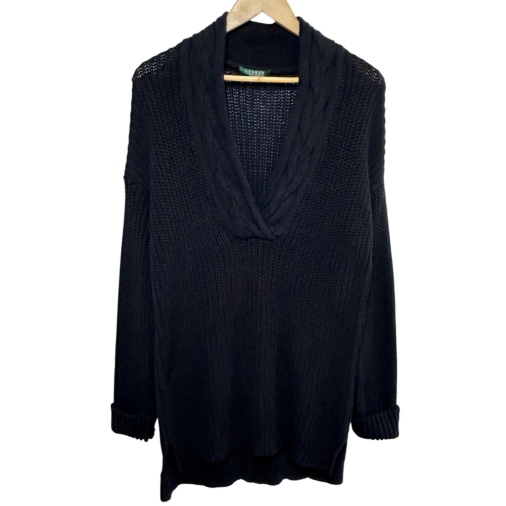 Lauren Ralph Lauren Shawl Neck Cable Knit Oversized Pullover Sweater Womens M